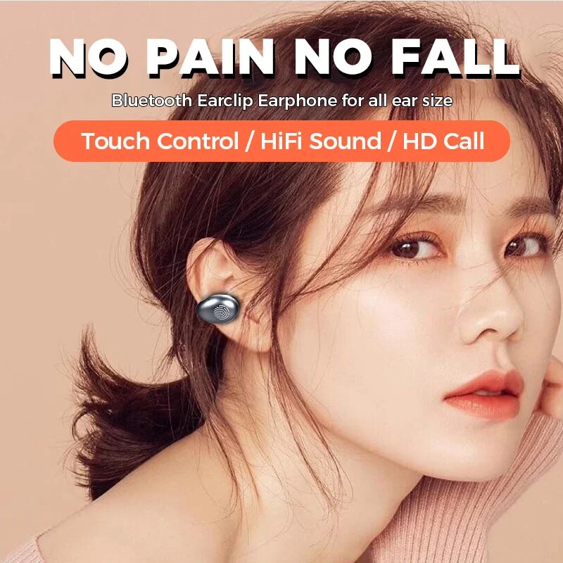 True Bone Conduction Bluetooth Earphones Ear Clip Earring Wireless Headphones with Mic Calling Touch Control Sports Headsets