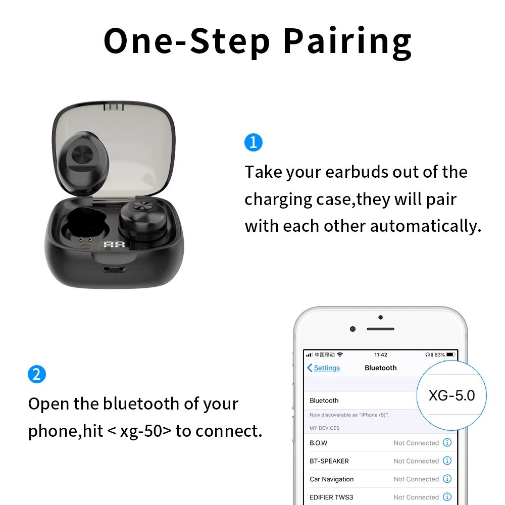 XG8 Digital Bluetooth 5.2 TWS Bluetooth Headset tws Sports Headset Touch Mini Wireless Bluetooth Headset Noise Reduction Earbuds